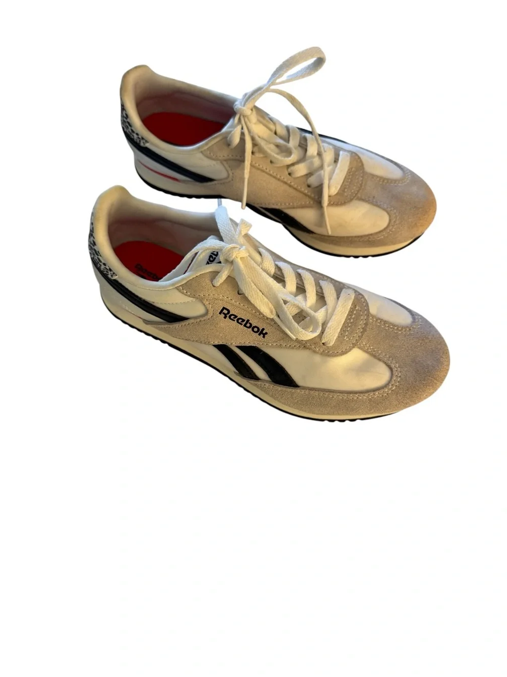 Reebok White and Beige Low-Top Sneakers with Black Details